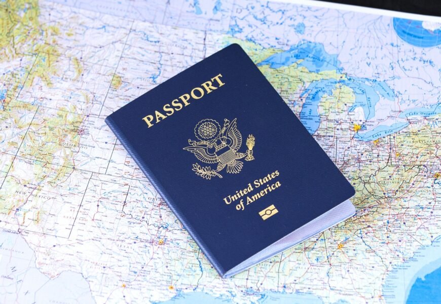 passport, flag, united states map